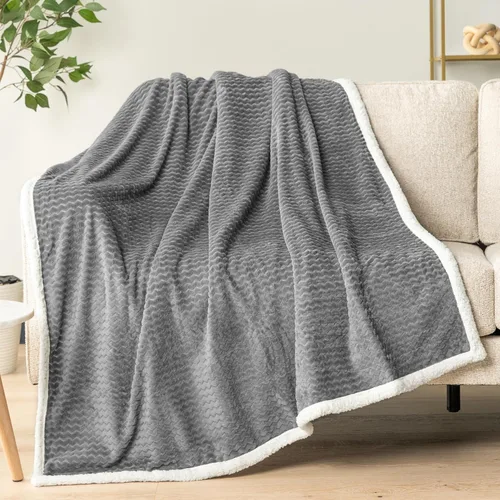 Miniatura 3 de PAVILIA manta de forro polar sherpa prémium, suave, acolchada, reversible, cálida y acogedora de microfibra lisa para sofá Gris