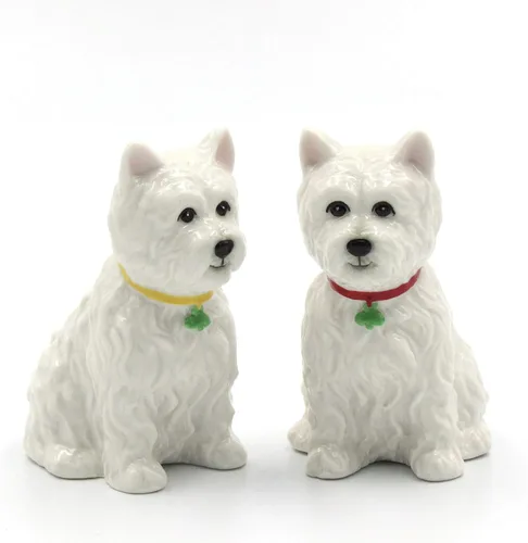 Juego de salero y pimentero de cerámica de porcelana fina West Highland White Terrier Western Terrier Westie Dog Shamrocks Salero y Pimentero, 2-7/8