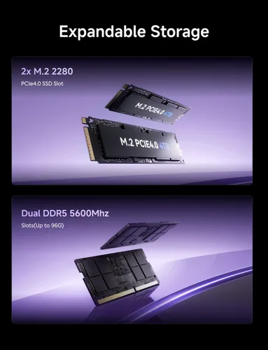 Miniatura 8 de MINISFORUM Mini PC X1-255 AMD Ryzen 7 255 Barebone con 2 ranuras DDR5 + 2 ranuras PCIe4.0 SSD Ranuras de computadora de escritorio, HDMI DP 2xUSB4
