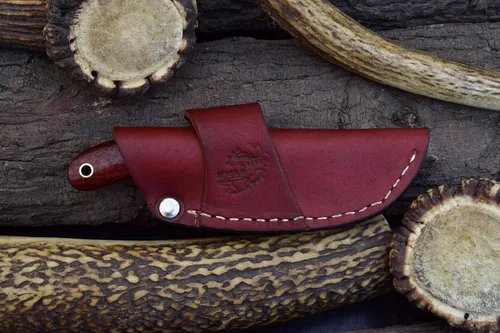 Miniatura 2 de Knives Ranch Cuchillo utilitario EDC hecho a mano, espiga completa, acero de damasco, mango de micarta de arpillera, funda de vaquero resistente