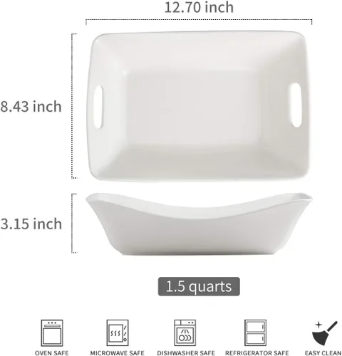 Miniatura 2 de YHOSSEUN Tazones grandes para servir con asas, platos blancos para servir para entretenimiento, juego de cuencos de cerámica de 1.5 cuartos de galón