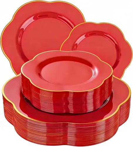 Miniatura 27 de Liacere 100 piezas de platos cuadrados de plástico blanco - 50 piezas de platos de cena resistentes de 9.5 pulgadas y 50 piezas de platos de postre
