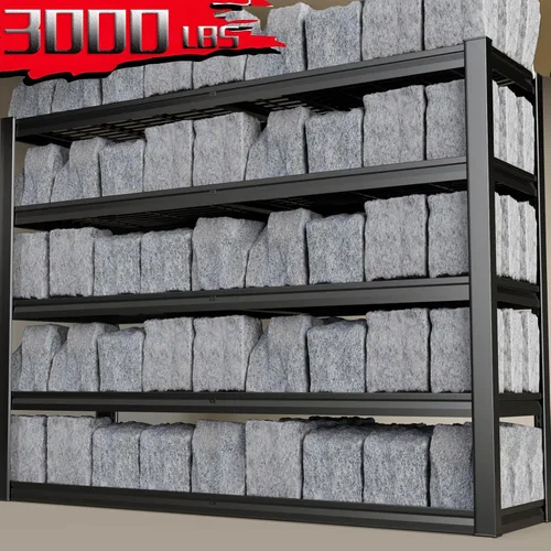 Miniatura 4 de Estantería de garaje resistente de 68 pulgadas de ancho, estantes de almacenamiento profundos de 5 niveles, estantes de garaje de metal negro