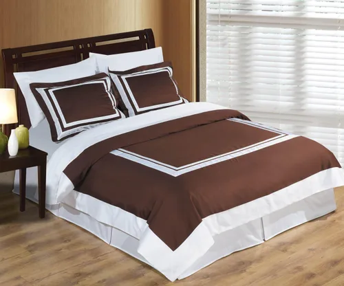 Miniatura 2 de Hotel - Funda de edredón de 3 piezas, sin arrugas, color chocolate y blanco, tamaño King/California King (juego de funda de edredón) 100% algodón