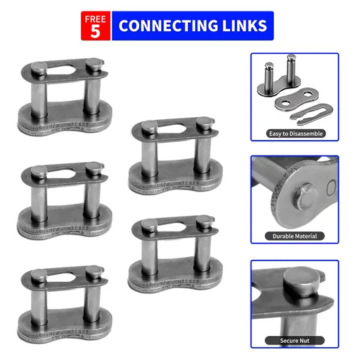 Miniatura 3 de 40 Cadena de Rodillos de 3 Pies con 5 Enlaces Conectores Gratuitos, Cadena de Acero al Carbono para Go-Kart, Sopladora de Nieve, Piñón, Moto