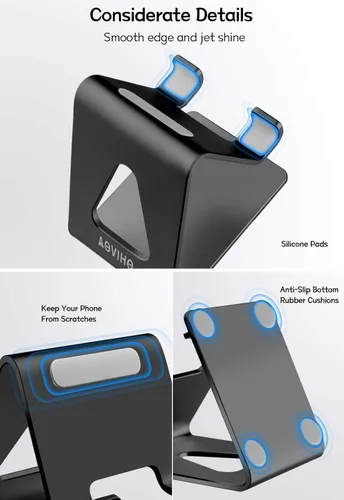 Miniatura 3 de Aoviho Soporte de teléfono celular para escritorio, soporte de teléfono de aluminio para iPhone 17 16 15 Pro Max, Samsung Galaxy, accesorios de Negro