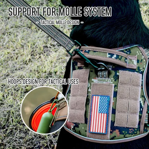 Miniatura 17 de Arnés táctico para perros medianos y grandes, verde, ajustable, sin tirones, con asa, chaleco reflectante resistente, talla L Verde militar