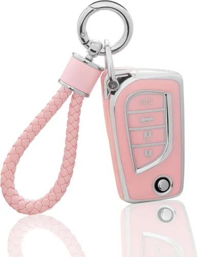 Miniatura 33 de YO&YOYE Funda para llavero Ford con llavero, funda de TPU suave rosa para F150 Explorer Mustang Edge Lincoln MKZ MKX MKC