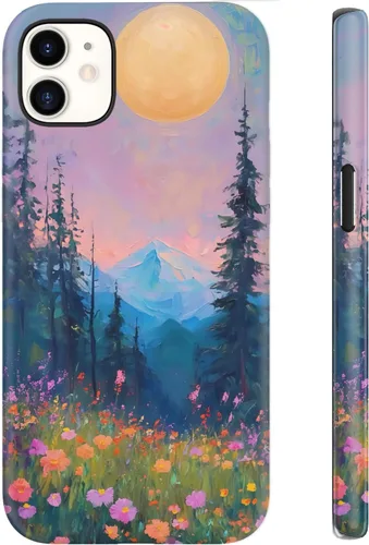 Miniatura 112 de Funda para iPhone 12 Mini, compatible con carga inalámbrica, protección de doble capa con elegante diseño de flores silvestres, silicona suave +