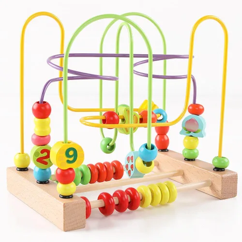Miniatura 3 de QZMTOY Juguetes de madera para niños pequeños, juguete de laberinto de cuentas para niños pequeños con animales coloridos, frutas y formas, juguetes