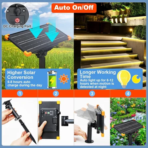 Miniatura 6 de Tira de luces solares de 50 pies para exteriores, tira de luz LED impermeable, encendido/apagado automático, tira de luces recargables de 8 modos
