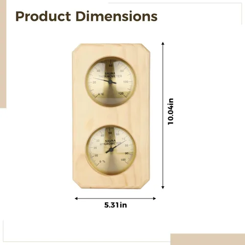 Miniatura 2 de Sauna Thermometer Hygrometer, Pine Wood Frame, Dual Dial, Vertical Design, Provides Accurate Reading