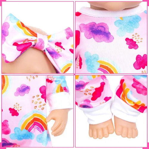 Miniatura 4 de Ecore Fun 5 juegos de ropa de muñeca y diademas – Accesorios para muñecas de 14 a 16 pulgadas, total 10 piezas – Mono con bonito patrón para muñecas