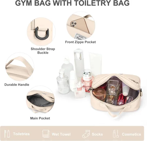 Miniatura 5 de Bolsas de viaje para mujer, bolsa de viaje para fin de semana, bolsa de lona con mojado Pocke, beige (A-Beige)