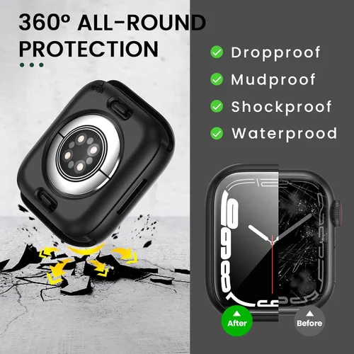 Miniatura 4 de 3 en 1 Goton Estuche impermeable duro para Apple Watch, protector de pantalla de 40mm, cubierta frontal de vidrio templado protectora completa