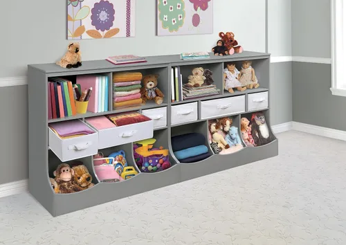 Miniatura 6 de Badger Basket Combo Bin Unidad de almacenamiento de juguetes y estante para libros para niños con 3 cestas - Gris