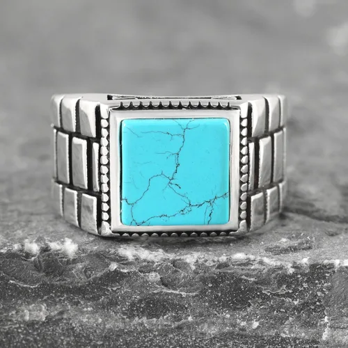 Miniatura 7 de Sterling Silver Rings for Men - Style Mens Sterling Silver Ring with Onyx or Turquoise Stone, Anillos Para Hombre
