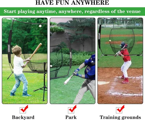 Miniatura 6 de 7x7ft/8x8ft Baseball Softball Net with Steel Frame for Batting, Hitting, Pitching, Portable Baseball Batting Net with Carry Bag, Great for All Levels