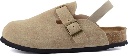 Zuecos de gamuza para niños pequeños, zapatos de cuero para niños y niñas, sandalias lindas clásicas de corcho con hebilla ajustable