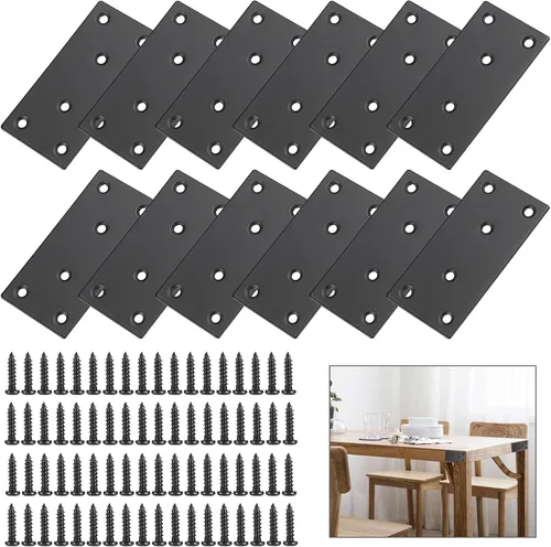 Sumnacon Plato reparador, 12 placas planas de acero inoxidable con tornillos, soporte recto plano de metal resistente de 4 x 2 pulgadas, soporte de