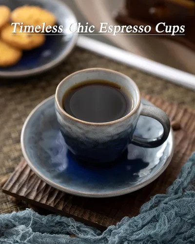 Miniatura 8 de Juego de 4 tazas de café espresso de 3 onzas, mini taza de café espresso doble italiano, tazas vintage pequeñas de cerámica con platillo para café