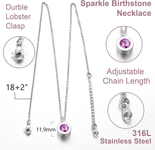 Miniatura 4 de ChainsProMax Collar de piedra natal de 12 meses para mujer, cadena de acero inoxidable ajustable, regalos, caja de regalo