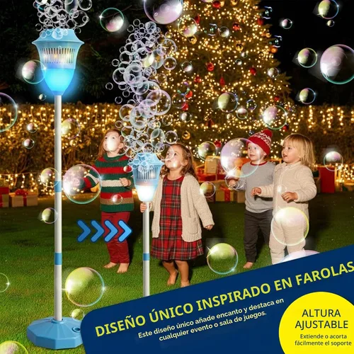 Miniatura 3 de Máquina automática de burbujas con luces LED y música, fabricante de burbujas recargable alto para niños, altura ajustable de 47 pulgadas, máquina