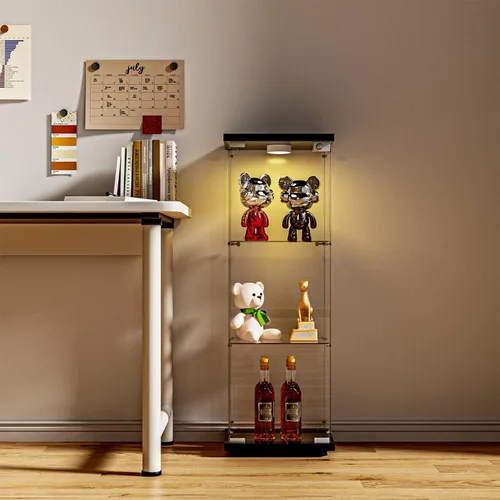 Miniatura 14 de FANYUSHOW Vitrina de cristal con doble puerta y cerradura, estilo de instalación rápida, gabinete Curio de 4 estantes de vidrio templado de 5mm
