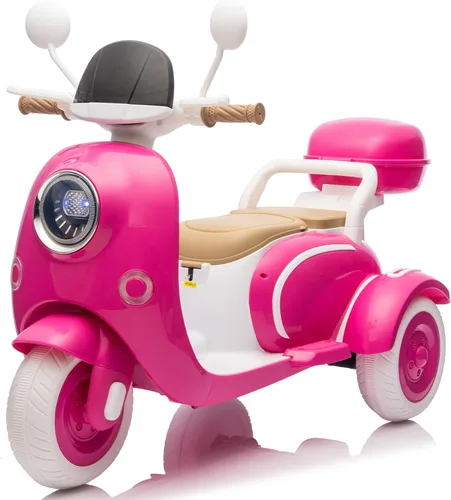 Motocicleta eléctrica de 12V para 2 plazas para niños, batería recargable, motocicleta eléctrica todoterreno con 3 ruedas, baúl de almacenamiento,