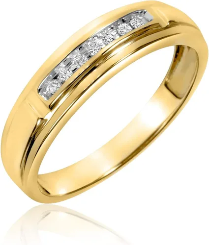 Miniatura 4 de PB Collection CZ - Anillo de boda para mujer y mujer en plata de ley 925 y oro amarillo de 14 quilates