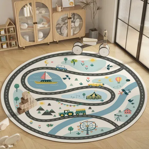 Miniatura 19 de Poowe Alfombra redonda con diseño de arco iris, colorida alfombra bohemia para niños, ultra suave, lavable, alfombra para habitación del cuarto