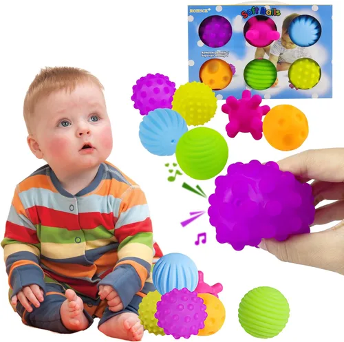 Miniatura 6 de Juego de bolas múltiples texturizadas para bebé, 6 piezas coloridas y brillantes para niños, bolas sensoriales para masaje, bola suave, 6 a 12