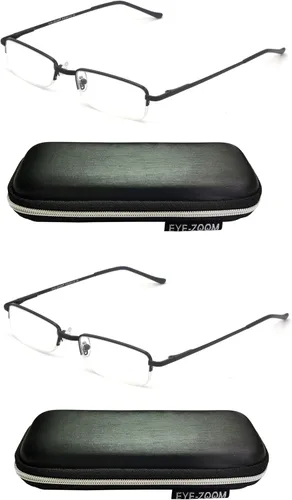 Paquete de 2 lentes de lectura rectangulares de metal con media montura con estuche para hombres y mujeres
