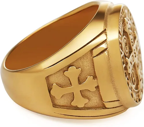 Miniatura 3 de HZMAN Anillo de exorcismo de San Benito para hombres y mujeres, plata de acero inoxidable, cruz católica, romana, protección de demonios, cazador