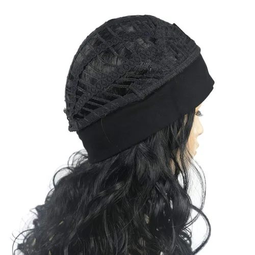 Miniatura 6 de Wiginway 18 pulgadas largo rizado ondulado peluca resistente al calor fibra sintética con diadema negro moda natural para las mujeres negro Jet