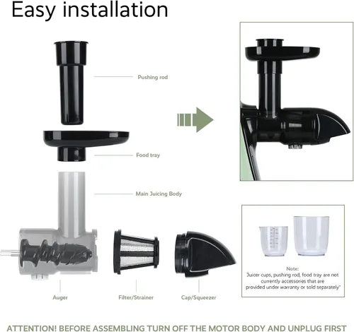 Miniatura 6 de JOCUU ZM1503 - Kit de accesorios para exprimidor con cuerpo principal, barrena en espiral, filtro, tolva de alimentación y taza final incluida