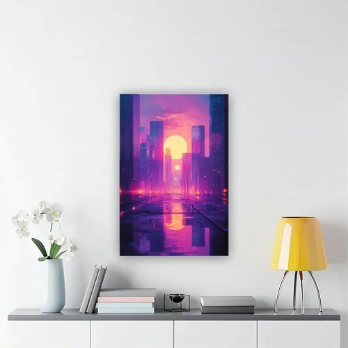 Miniatura 6 de Synthwave Aesthetic Wall Print – Vaporwave Inspired Urban Art, Purple & Orange Neon Poster for Modern Home Decor Poster Print Decorative Painting