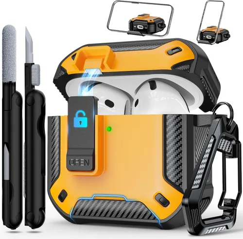 Miniatura 23 de RFUNGUANGO Funda protectora para AirPods Pro de 2ª generación con kit de limpieza, funda rígida militar con cerradura para funda de carga de AirPod
