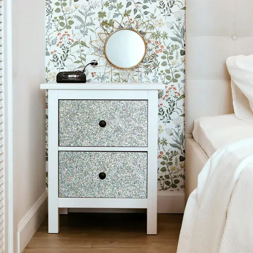 Miniatura 4 de CRE8TIVE Borde de Papel Tapiz Holográfico Plateado con Purpurina Despegar y Pegar Bordes de Pared Adhesivos Papel Tapiz Plateado con Purpurina