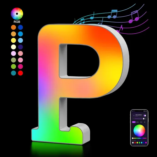 Miniatura 28 de OJQ Letras LED Iluminadas con Música Sincronizada de Letras del Alfabeto Coloridas - Luz de Dormitorio con Cambio de Color - Regalos de Cumpleaños