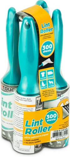 DecorRack Rodillos de pelusa con repuesto extra, removedor de pelo de mascotas, 300 hojas extra adhesivas, 4 rodillos de pelusa para perros y gatos,