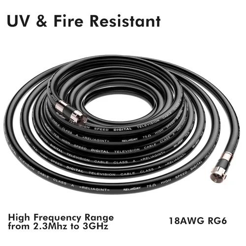 Miniatura 4 de Cable coaxial RG6 de 3 pies negro, cable coaxial de 75 Ohm con conector F y acoplador doble hembra F81, cable de extensión de antena de TV de alta