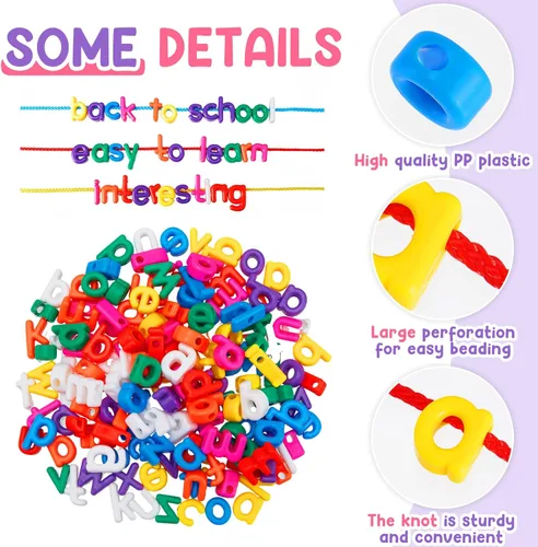 Miniatura 3 de Wesiti 408 piezas de letras del alfabeto para enhebrar, juguetes de aprendizaje para niños pequeños, cuentas del alfabeto ABC para enhebrar, Letras