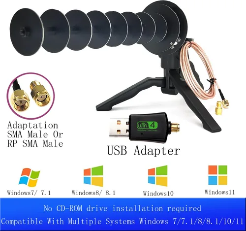 Miniatura 2 de 300Mbps Tarjeta Inalámbrica Adaptador USB Portátil O Ordenador de Escritorio Ordenador Recepción de Larga Distancia Señal WiFi Mejorada 16dBi 2.4GHz
