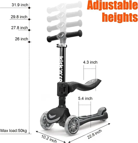 Miniatura 4 de Kicknroll Scooter de 3 ruedas para niños de 3 a 12 años con ruedas iluminadas, diseño plegable, altura ajustable, cubierta extra ancha