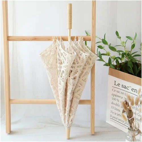 Miniatura 6 de Zerodis Sombrilla de encaje, tela de seda, bordada, para novia, accesorios de fotografía, decoración de boda (L-beige)