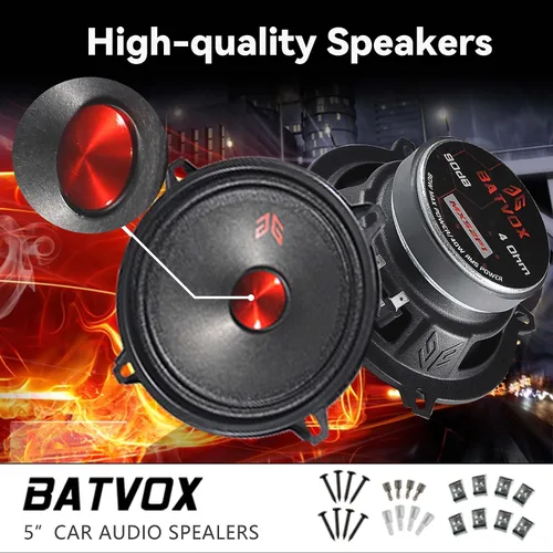 Miniatura 2 de MX52P1 Altavoz de Rango Medio de 5 Pulgadas 160 Vatios 4 Ohmios Tapa Antipolvo Roja, Altavoces de Audio de Puerta de Calidad Premium para Sistema