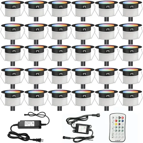 Miniatura 12 de Kit de luces LED para cubierta FVTLED, 10 piezas Φ1.22 WiFi Smart Phone Control de bajo voltaje empotrable RGBW para iluminación de cubierta Rgbw