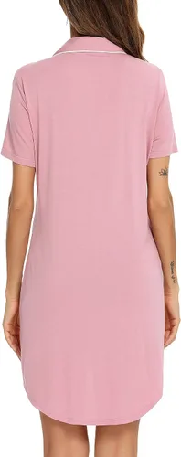 Miniatura 63 de Samring Camisón de pijama para mujer, manga corta/larga, con botones, camisón para dormir, camisón para novio, talla XXL