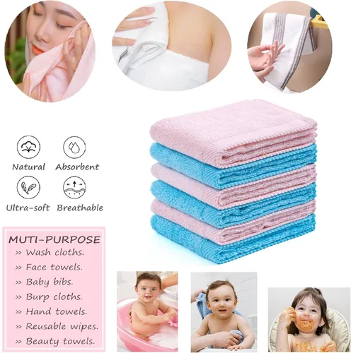 Miniatura 3 de Mother-Earth Paquete de 6 paños de baño de 12 x 12 pulgadas, toallas faciales suaves y absorbentes, paños de lavado de secado rápido para pieles